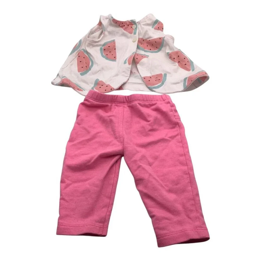 Carter's Lot of 2 Girls 3 Months‎ White Watermelon Sleeveless Shirt Pink Pants